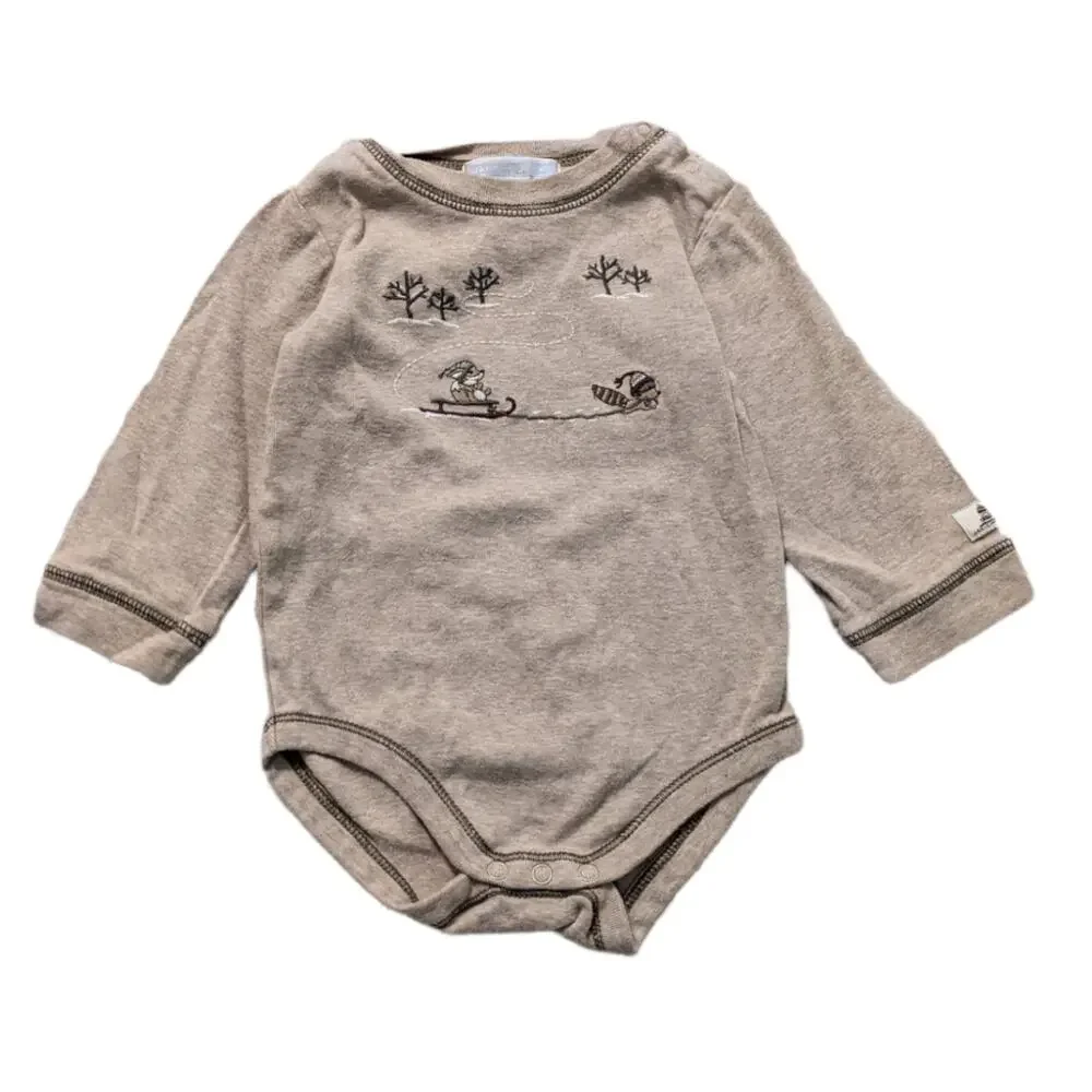 Janie and Jack Onesie Baby Boys Sz 6-12m Tan Winter Embroidered